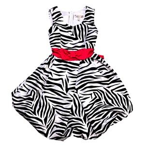 Speechless Zebra Print Party Dress Red Bow Belt‎ Fit & Flare Girls Size 16